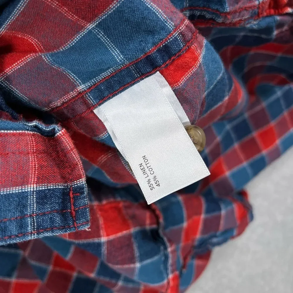 Best Made Co Flannel Shirt Mens Large Red Blue Plaid Linen Cotton Blend Preppy